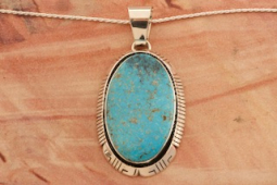 3" Long Genuine Kingman Turquoise Sterling Silver Native American Pendant